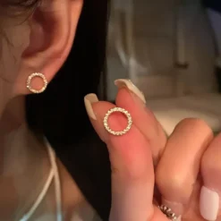 LATS Delicate Small Circle Stud Earrings for Women Gold Color Crystal Minimalist Summer Fashion Jewelry Party Accessories Gift