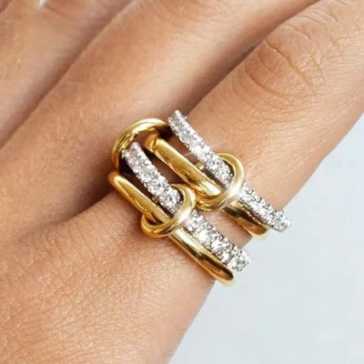 LATS Two-Color Four-Ring Stainless Steel Ring for Women Ins Style Hypoallergenic Stacking Finger Jewelry Accessories